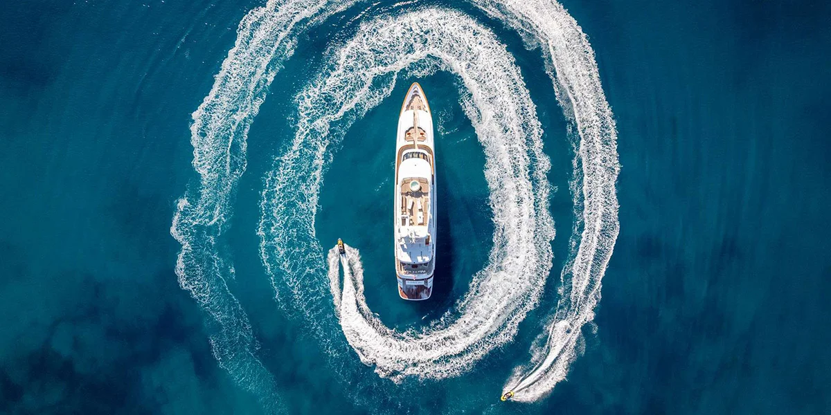 LADY G II Luxury Charter Yacht Mondomarine 45M Custom Aerial View